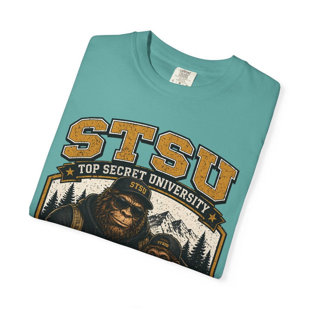 Bigfoot Sasquatch & son University  Shirt | Squatchitis Top Secret College Tee