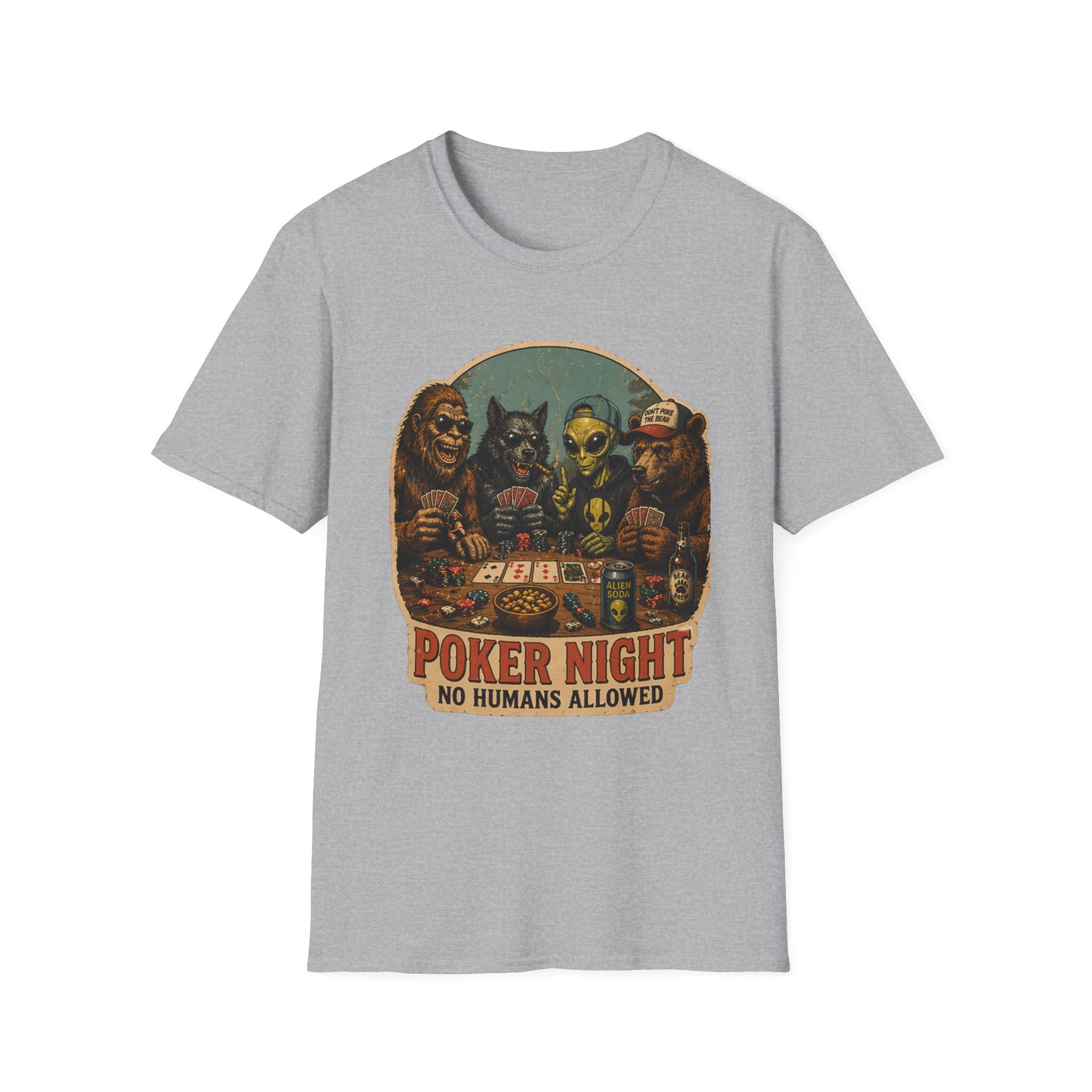 Poker Night - No Humans Allowed - Bigfoot and friends T-Shirt