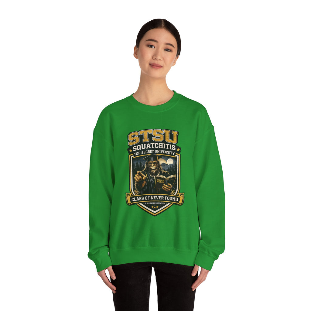 Squatchitis Top Secret University Sweatshirt | Sasquatch College Logo