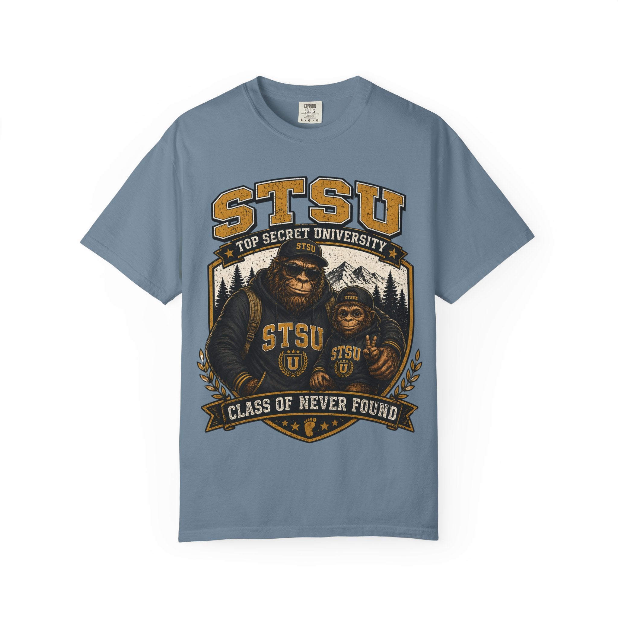 Bigfoot Sasquatch & son University  Shirt | Squatchitis Top Secret College Tee