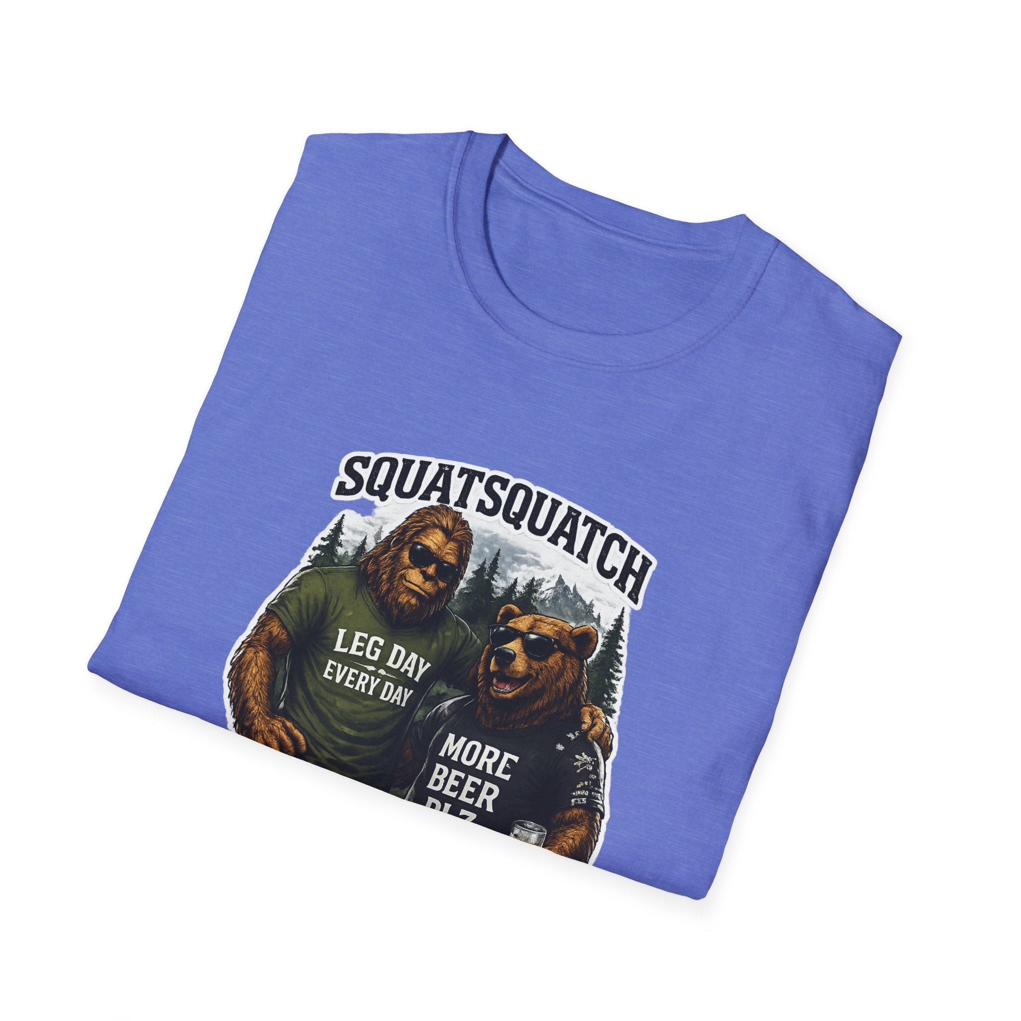 Bigfoot Leg Day T-Shirt — "Squat Squatch" Gym Humor with Beer Buddy