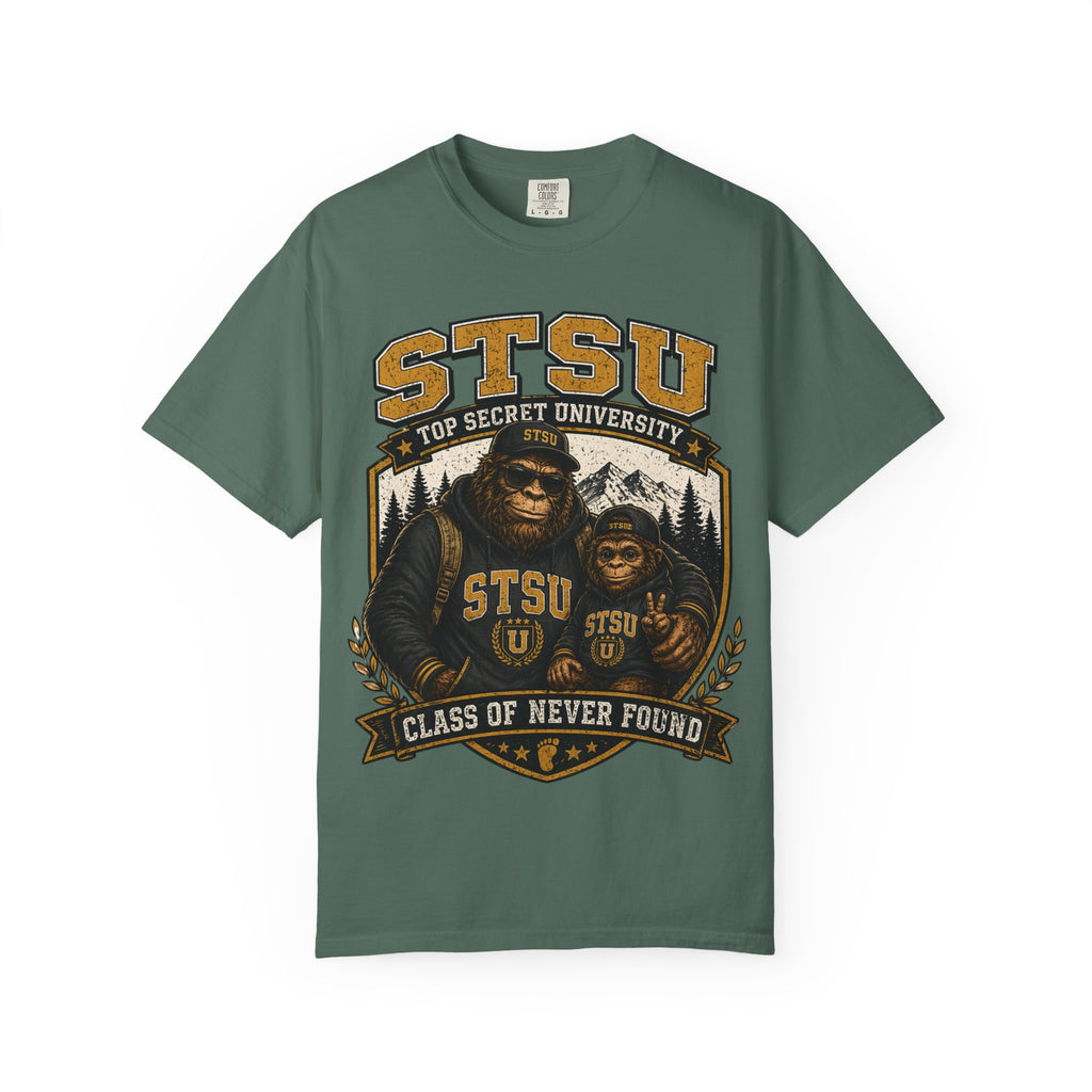 Bigfoot Sasquatch & son University  Shirt | Squatchitis Top Secret College Tee
