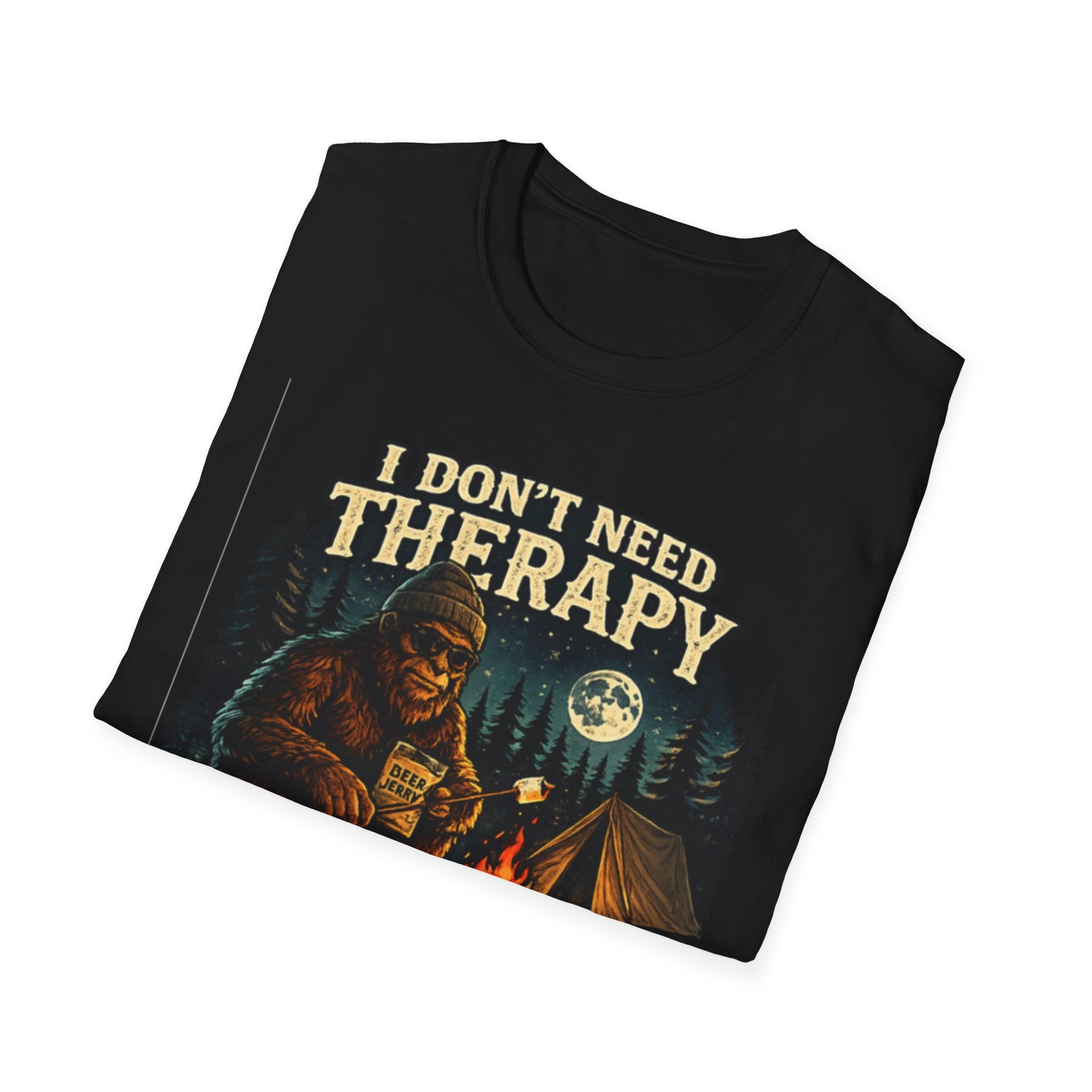 Bigfoot Camping T-Shirt — "I Don't Need Therapy, I Just Need to Go Camping"