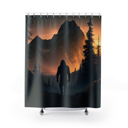 Bigfoot and wolf Sunset Shower Curtain