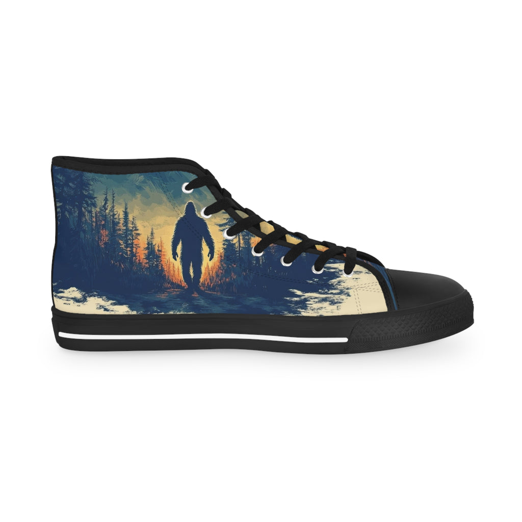 Bigfoot Walking in the Woods at Sunset Men's High Top Sneakers