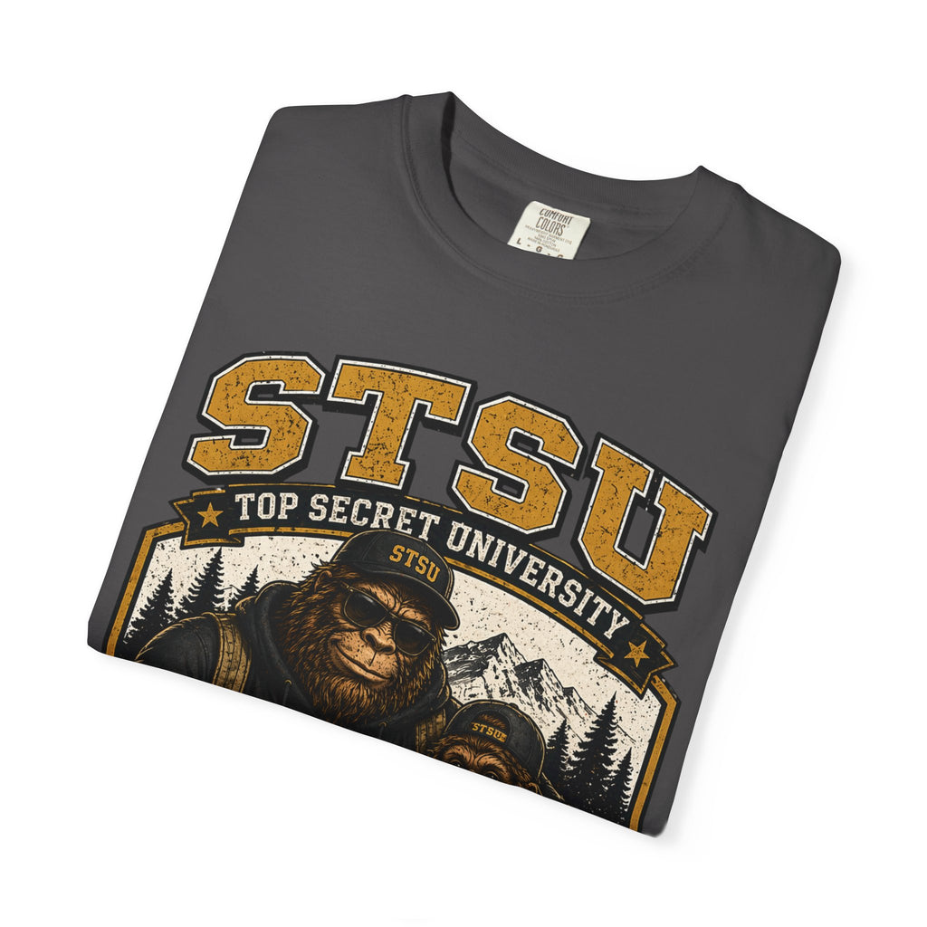 Bigfoot Sasquatch & son University  Shirt | Squatchitis Top Secret College Tee