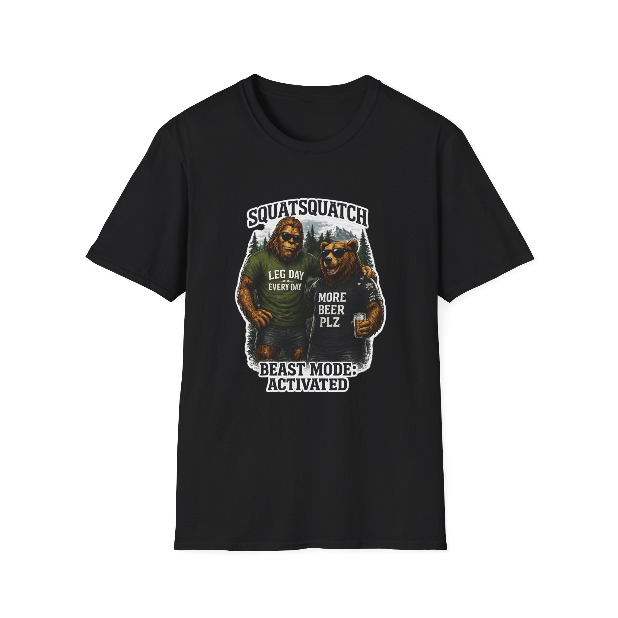 Bigfoot Leg Day T-Shirt — "Squat Squatch" Gym Humor with Beer Buddy