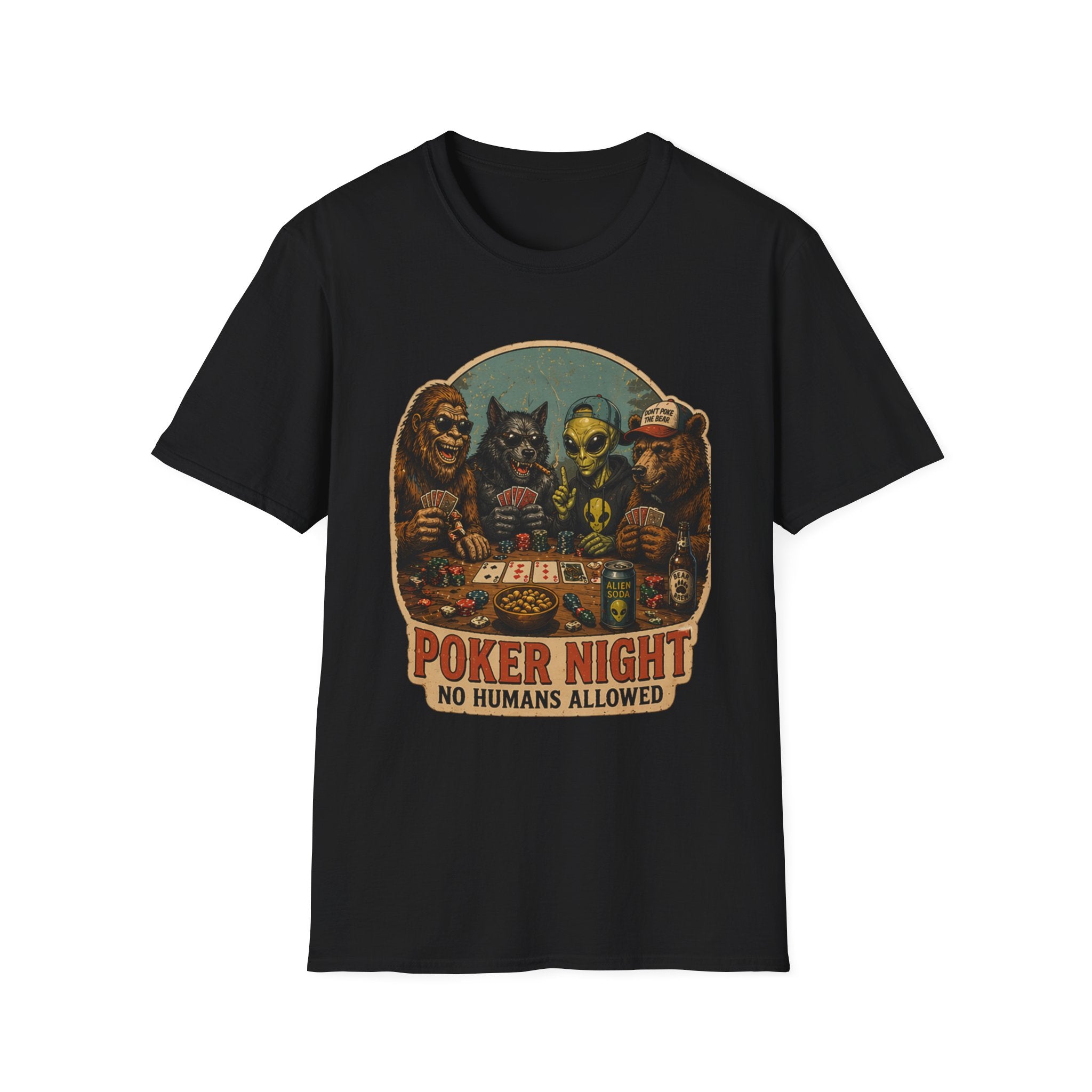 Poker Night - No Humans Allowed - Bigfoot and friends T-Shirt