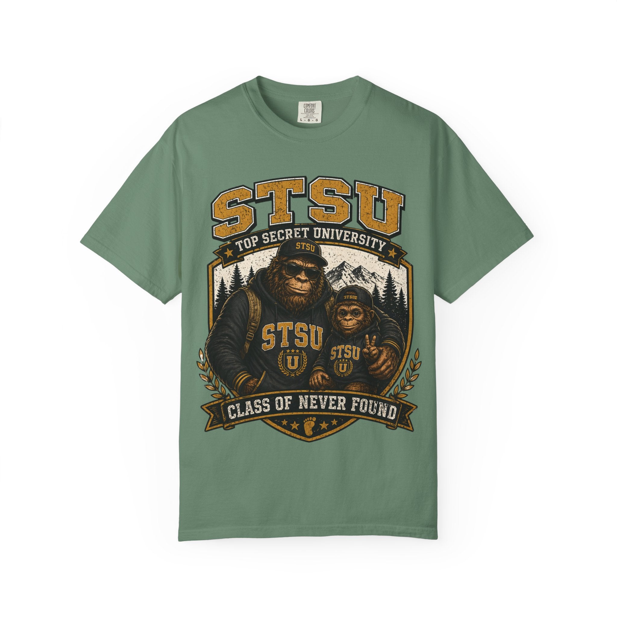 Bigfoot Sasquatch & son University  Shirt | Squatchitis Top Secret College Tee