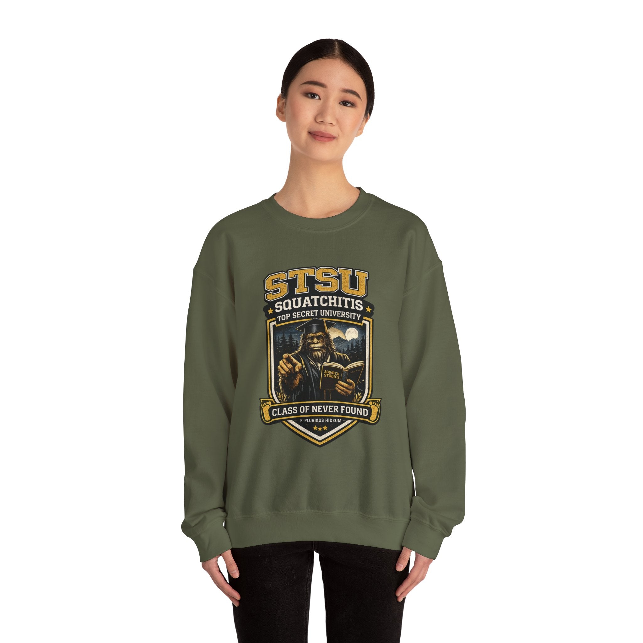 Squatchitis Top Secret University Sweatshirt | Sasquatch College Logo