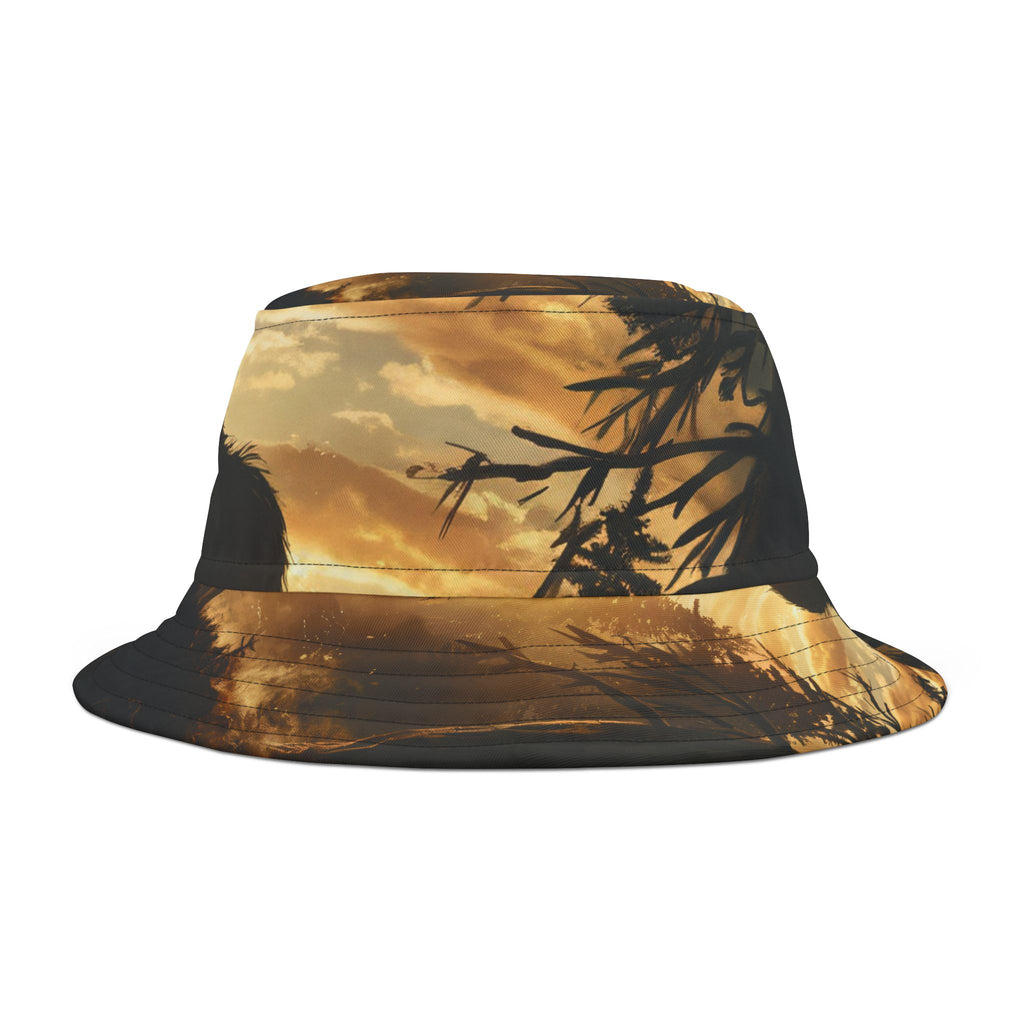 Bigfoot in Wild Hat Bucket Hat | Sunset Sasquatch Illustration