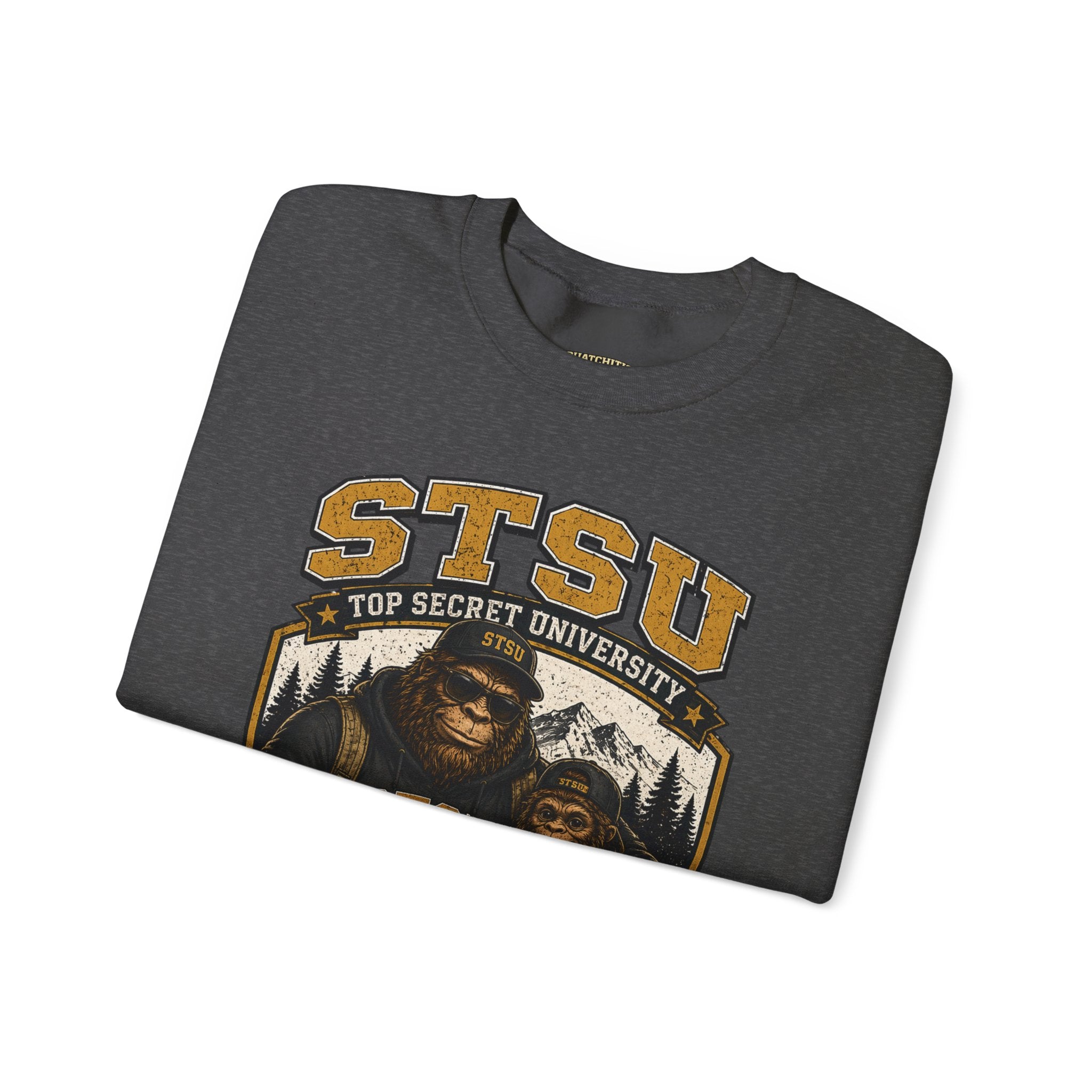 Squatchitis Top Secret University Bigfoot & son family Crewneck Sweatshirt