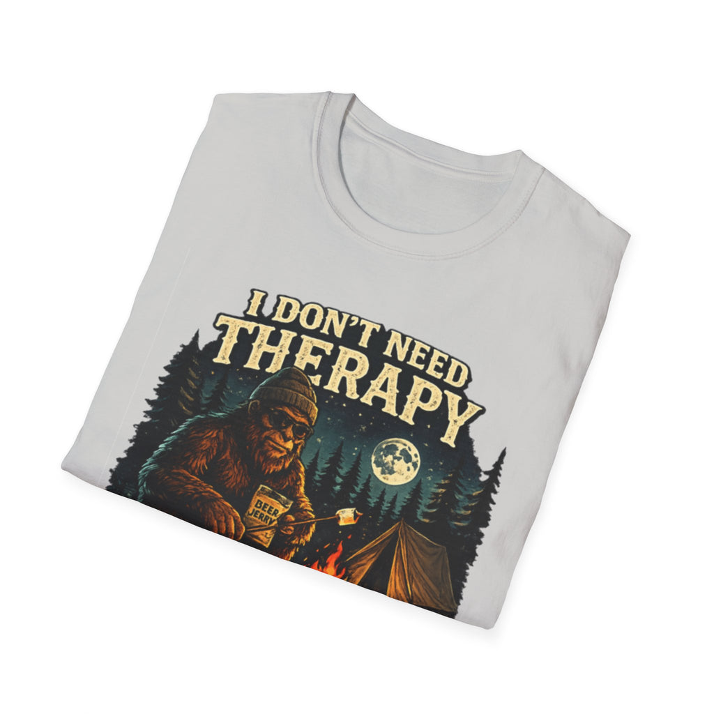 Bigfoot Camping T-Shirt — "I Don't Need Therapy, I Just Need to Go Camping"