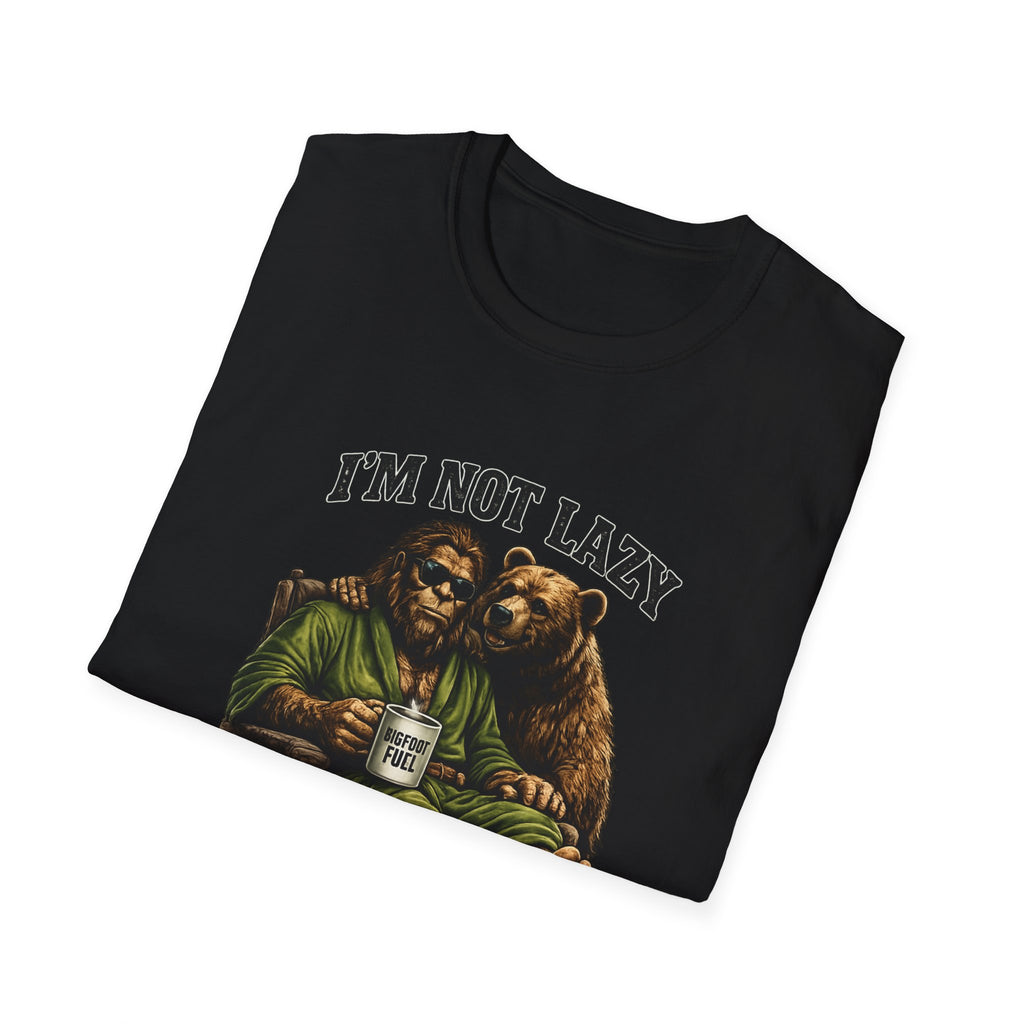 Squatch Mode Bigfoot with Coffee T-Shirt | Sasquatch Sitting with Bear Buddy