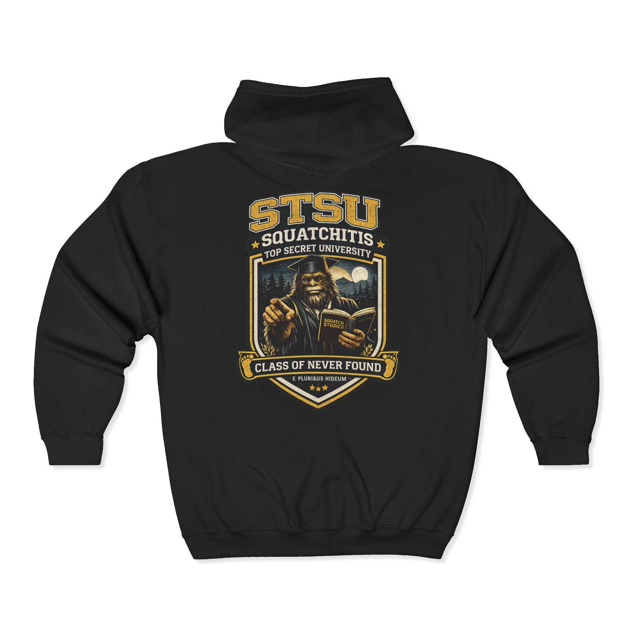 Sasquatch in Cap and Gown Hoodie | STSU Squatchitis University Bigfoot Graduation