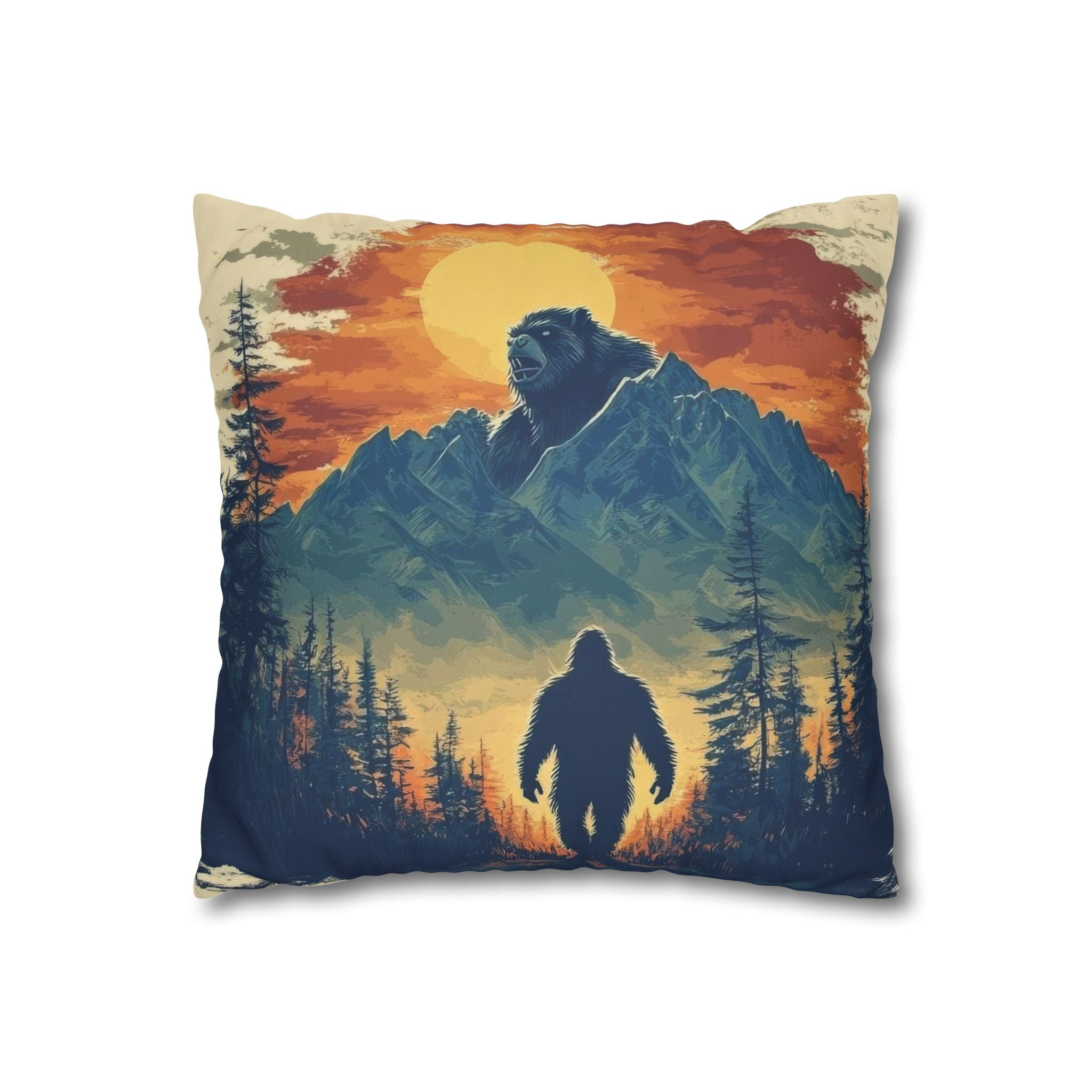 Bigfoot Mountain Faux Suede Square Pillowcase