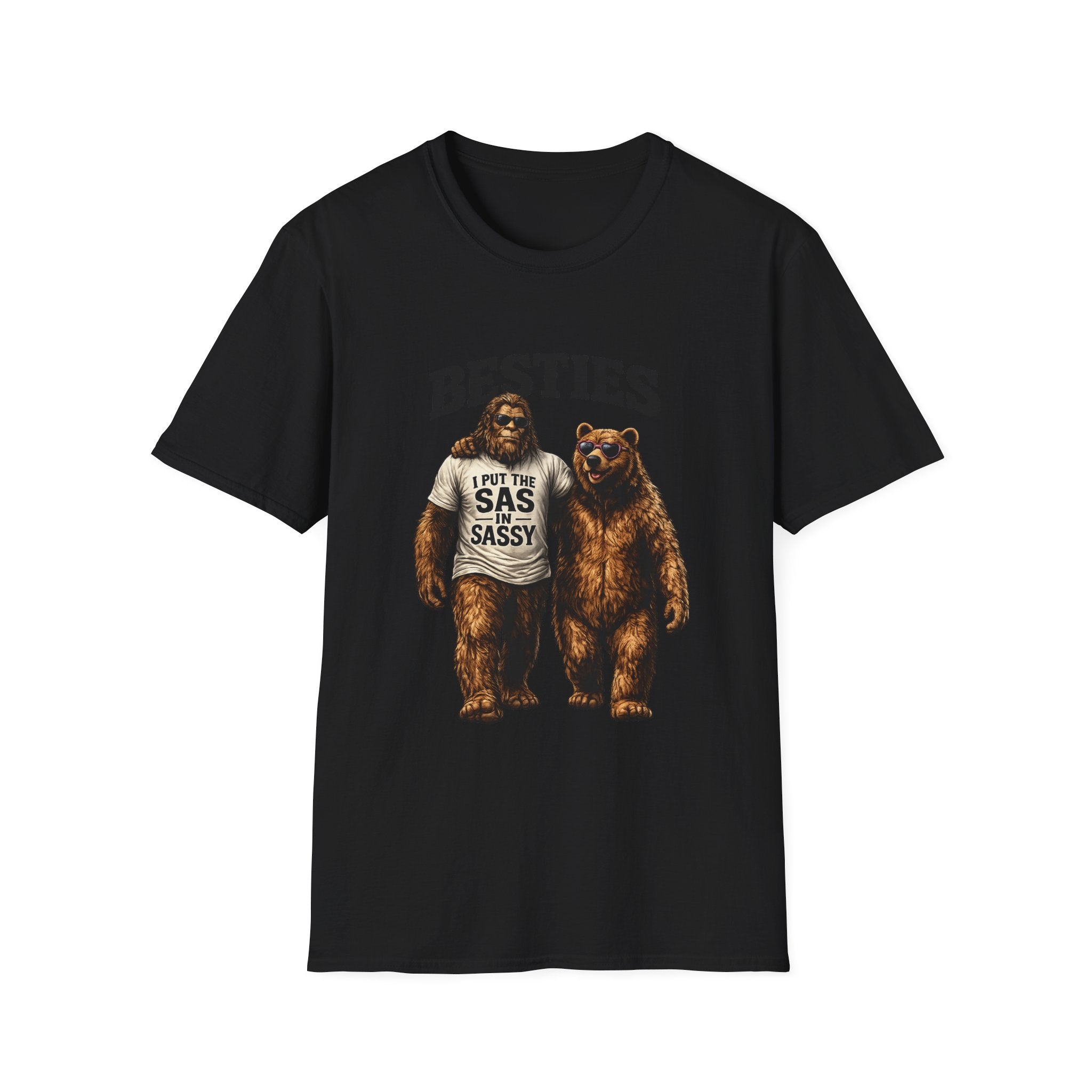 Bigfoot and Bear Besties T-Shirt | Funny Sasquatch Bear Friendship