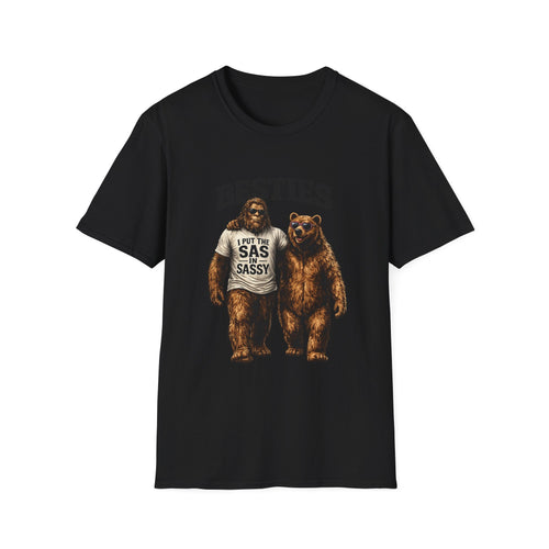 Bigfoot and Bear Besties T-Shirt | Funny Sasquatch Bear Friendship