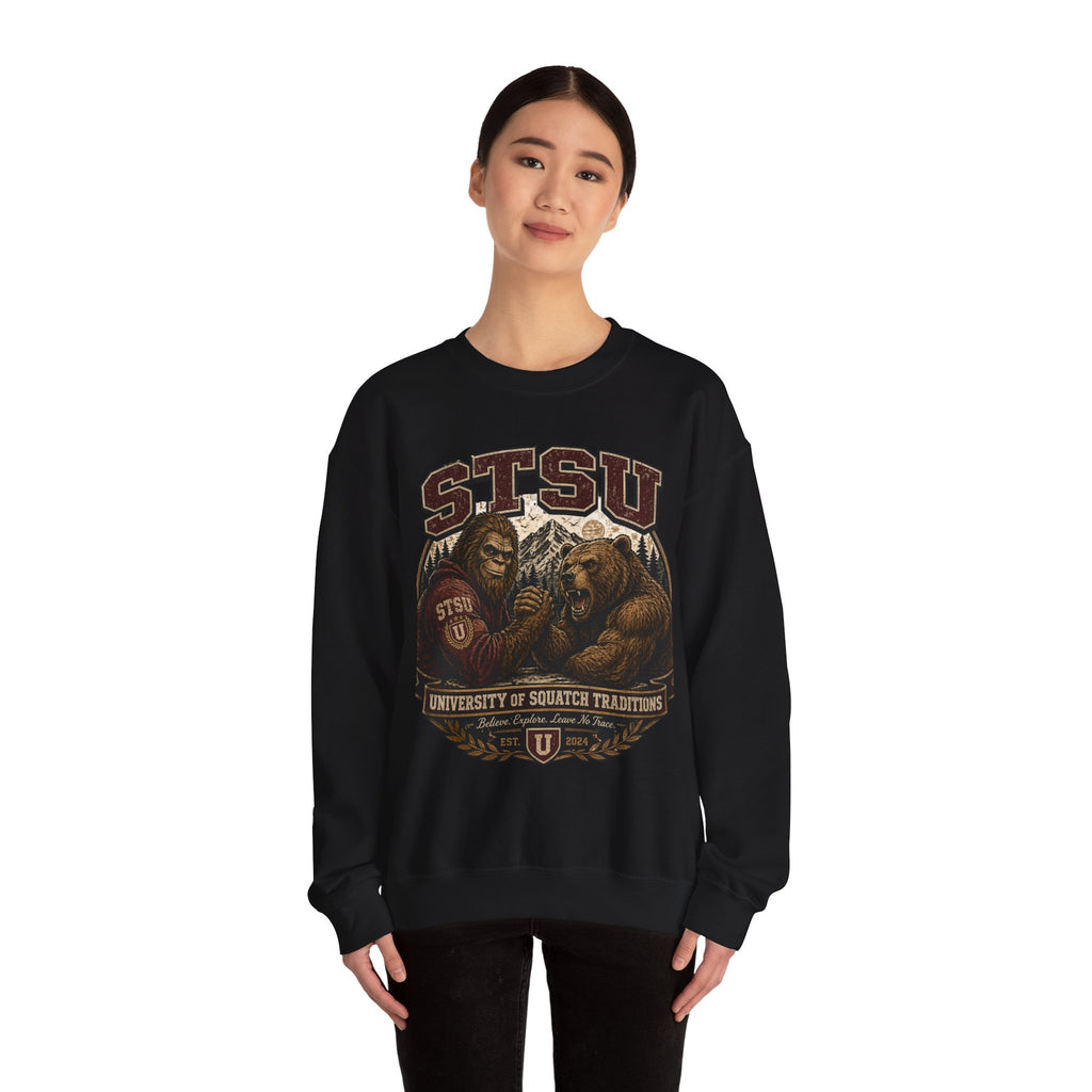 Squatchitis Top Secret University Bigfoot & Bear Crewneck Sweatshirt