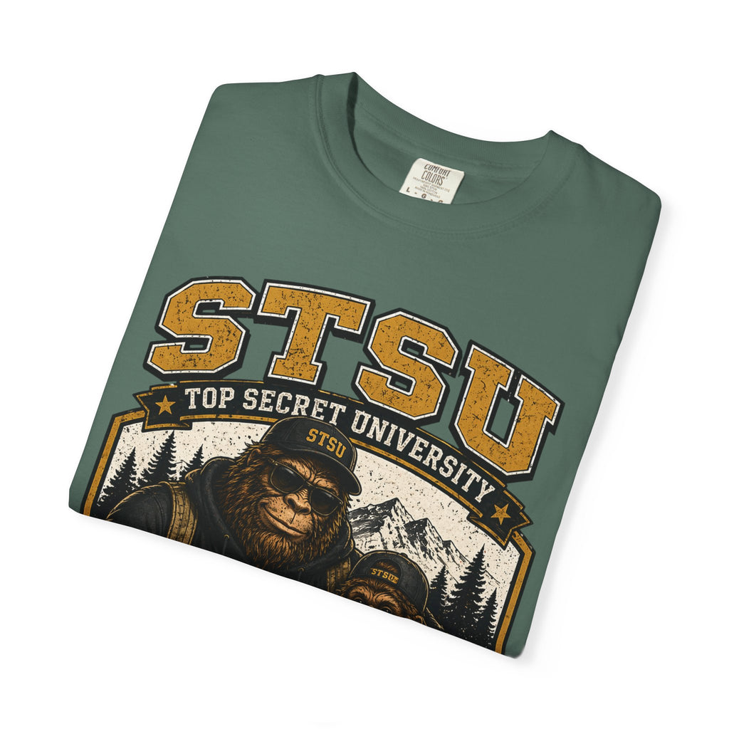 Bigfoot Sasquatch & son University  Shirt | Squatchitis Top Secret College Tee