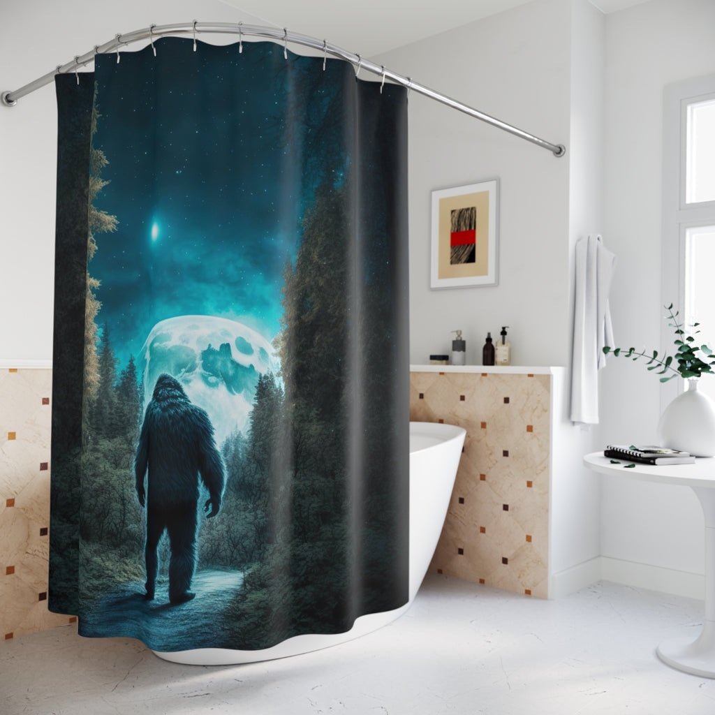 Bigfoot Glow Shower Curtain | Sasquatch Forest Night Scene